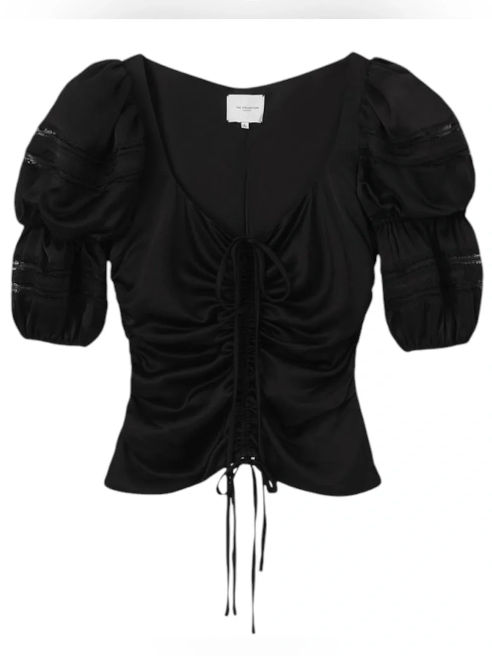The Collection by Reformation Winchester Top Black Puff Sleeve Blouse Medium 6